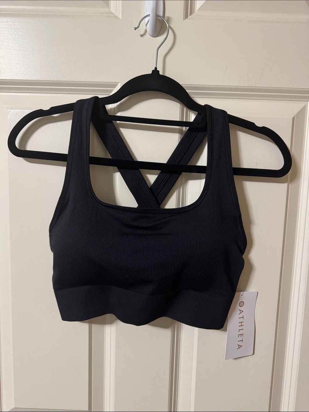 Athleta Black Aurora Scoop Ribbed Crossback Sports Bra
